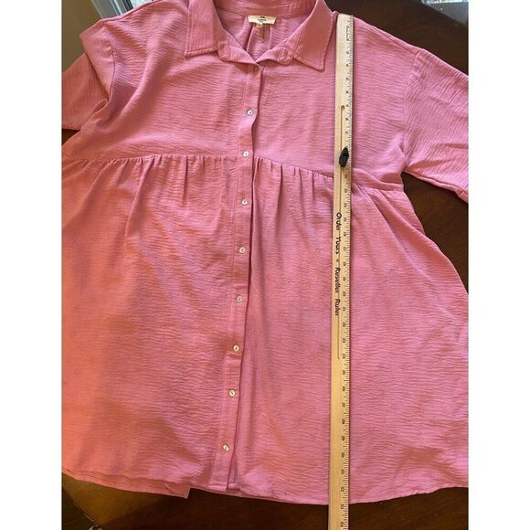 Entro Women's Large Dress Pink Tiered Button-Down Tunic Top Lined Short Sleeve - Picture 6 of 13